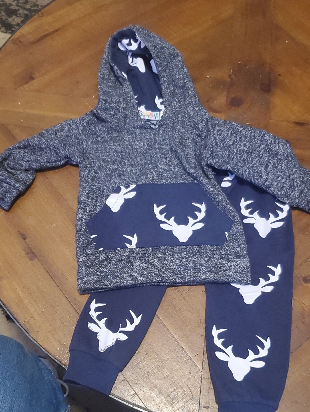 WEN Kids Matching Set Navy Blue & Heather Gray Deer Print Hoodie and Pants